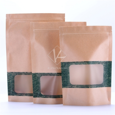 5 pcs Matt Printed Stand up Bulk Paper Bags Wholesale Resealable Food Packaging Bags with Window